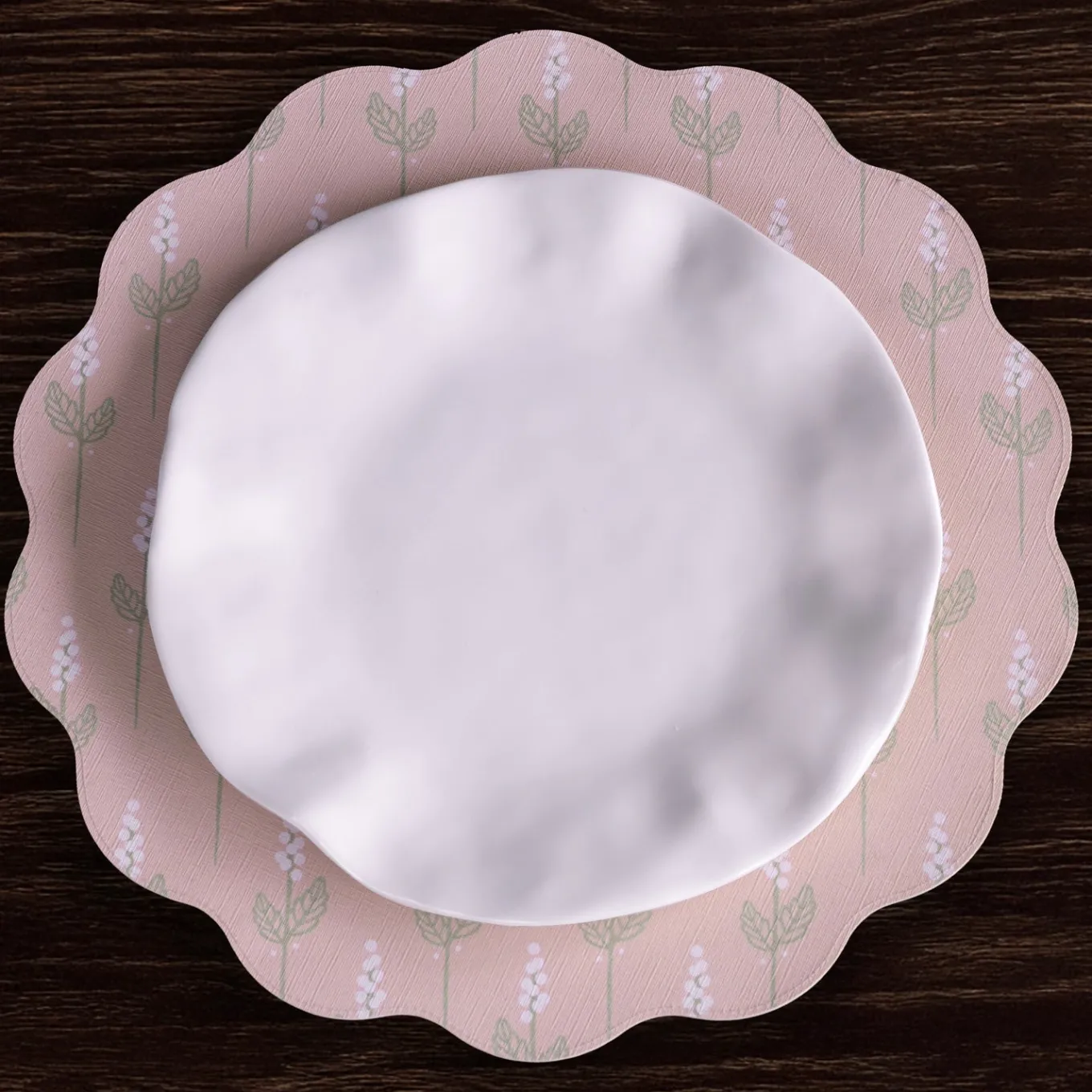 VIDA Chinoiserie Reversible Round Placemats Set of 4 Pink & White