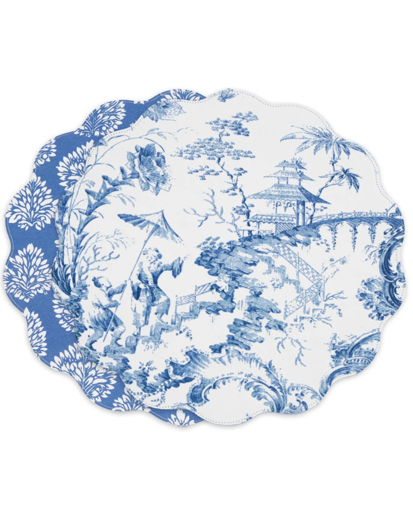 VIDA Chinoiserie Reversible Round Placemats Set of 4 Blue & White