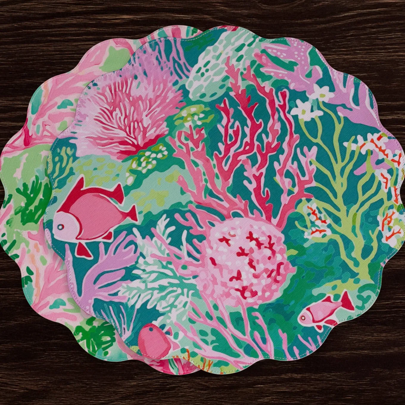 VIDA Coral Reef Reversible Round Placemats Set of 4 (Multi)