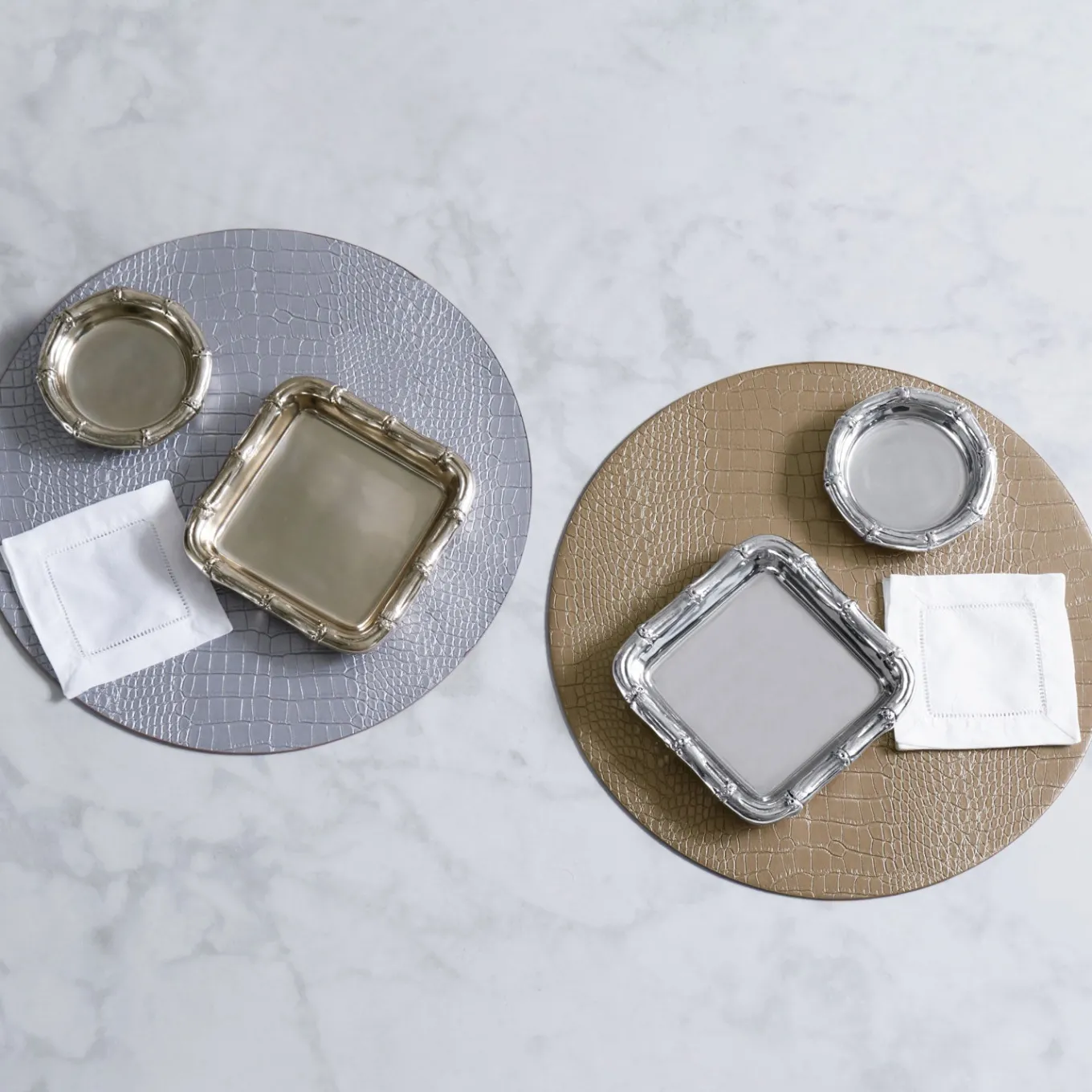 VIDA Croc Reversible 16" Round Placemats Set of 4 (Silver and Gold)