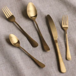 VIDA Droplet Stainless Flatware Set of 5 (Full Brushed Champagne Gold)