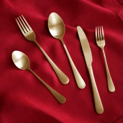 VIDA Droplet Stainless Flatware Set of 5 (Full Brushed Champagne Gold)