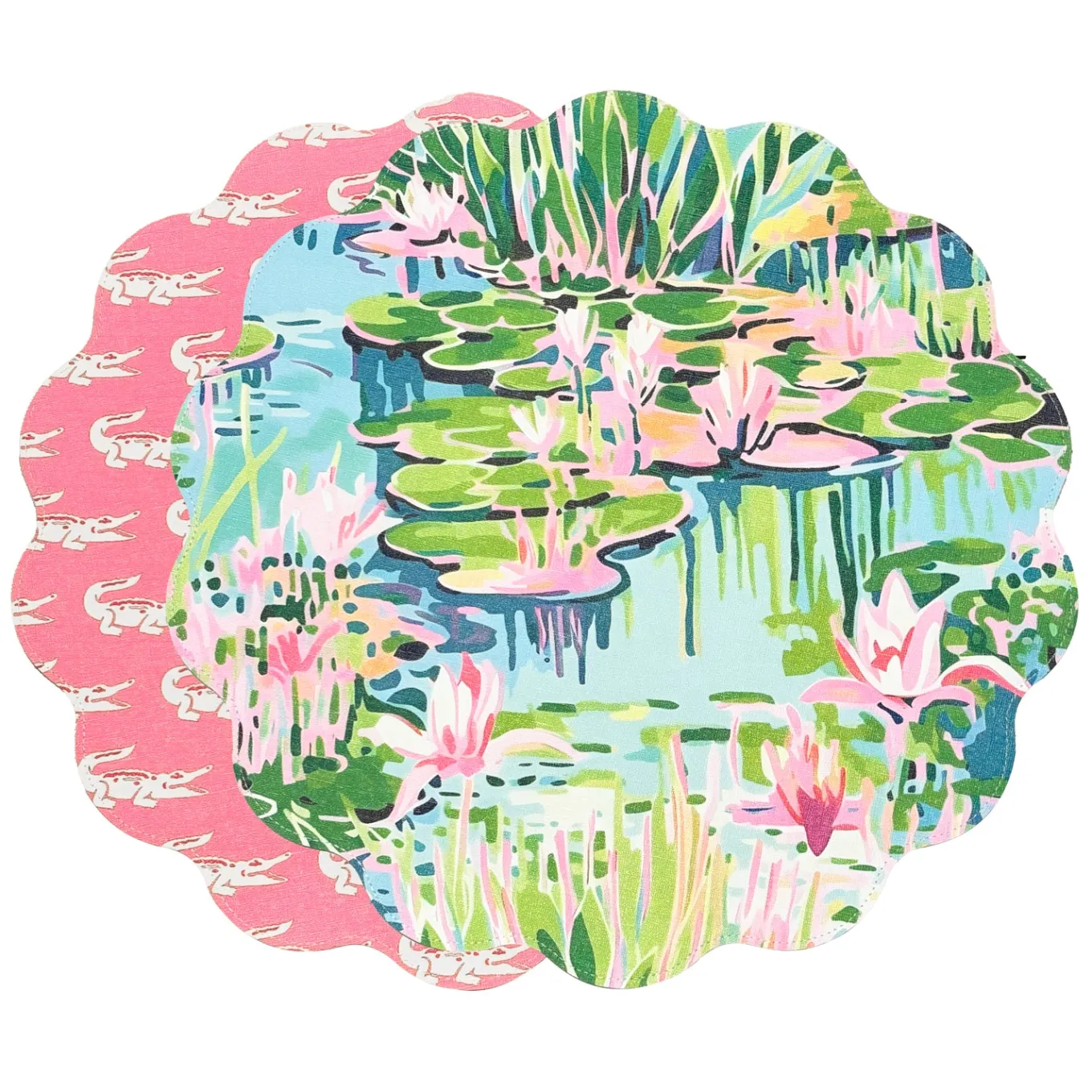 VIDA Everglades and Crocs Reversible Round Placemats Set of 4 Pink & G