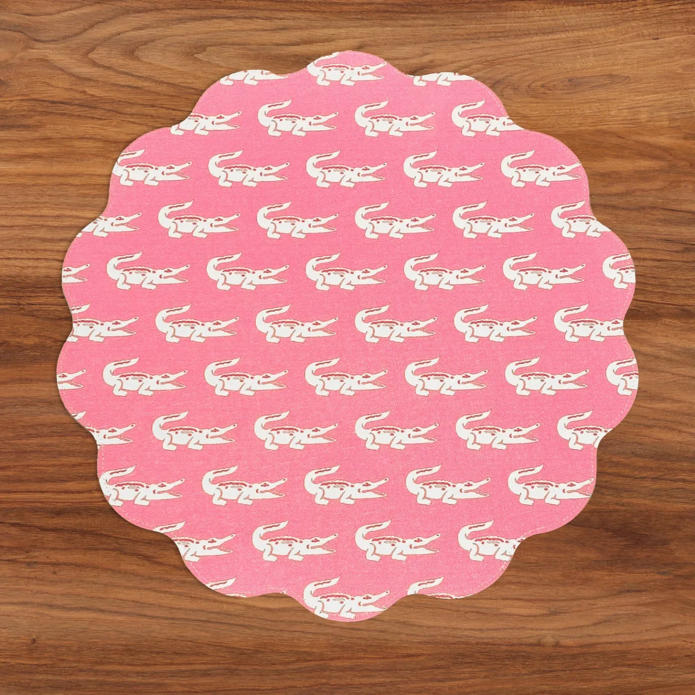 VIDA Everglades and Crocs Reversible Round Placemats Set of 4 Pink & G
