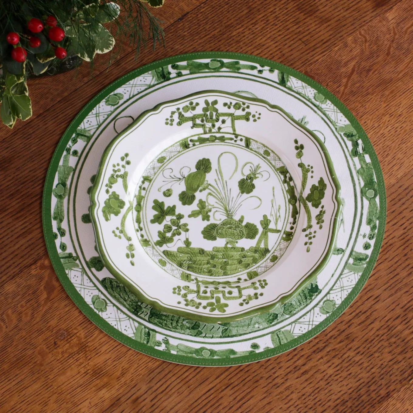 VIDA Faenza 11" Dinner Plate Set of 4 White and Green