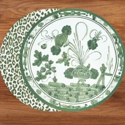 VIDA Faenza and Leopard Reversible Round Placemats Set of 4 White & Gr