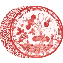 VIDA Faenza and Leopard Reversible Round Placemats Set of 4 White & Re