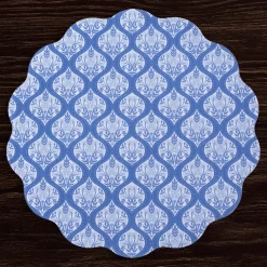 VIDA Flowers & Pattern Reversible Round Placemats Set of 4 (Blue & Whi
