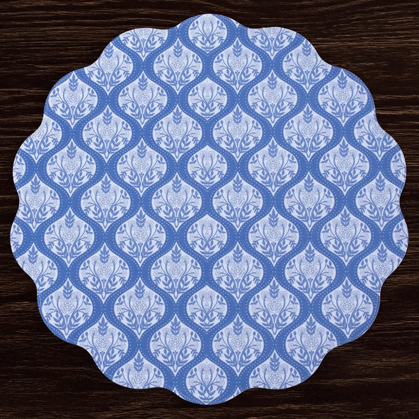 VIDA Flowers & Pattern Reversible Round Placemats Set of 4 (Blue & Whi