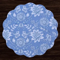VIDA Flowers & Pattern Reversible Round Placemats Set of 4 (Blue & Whi