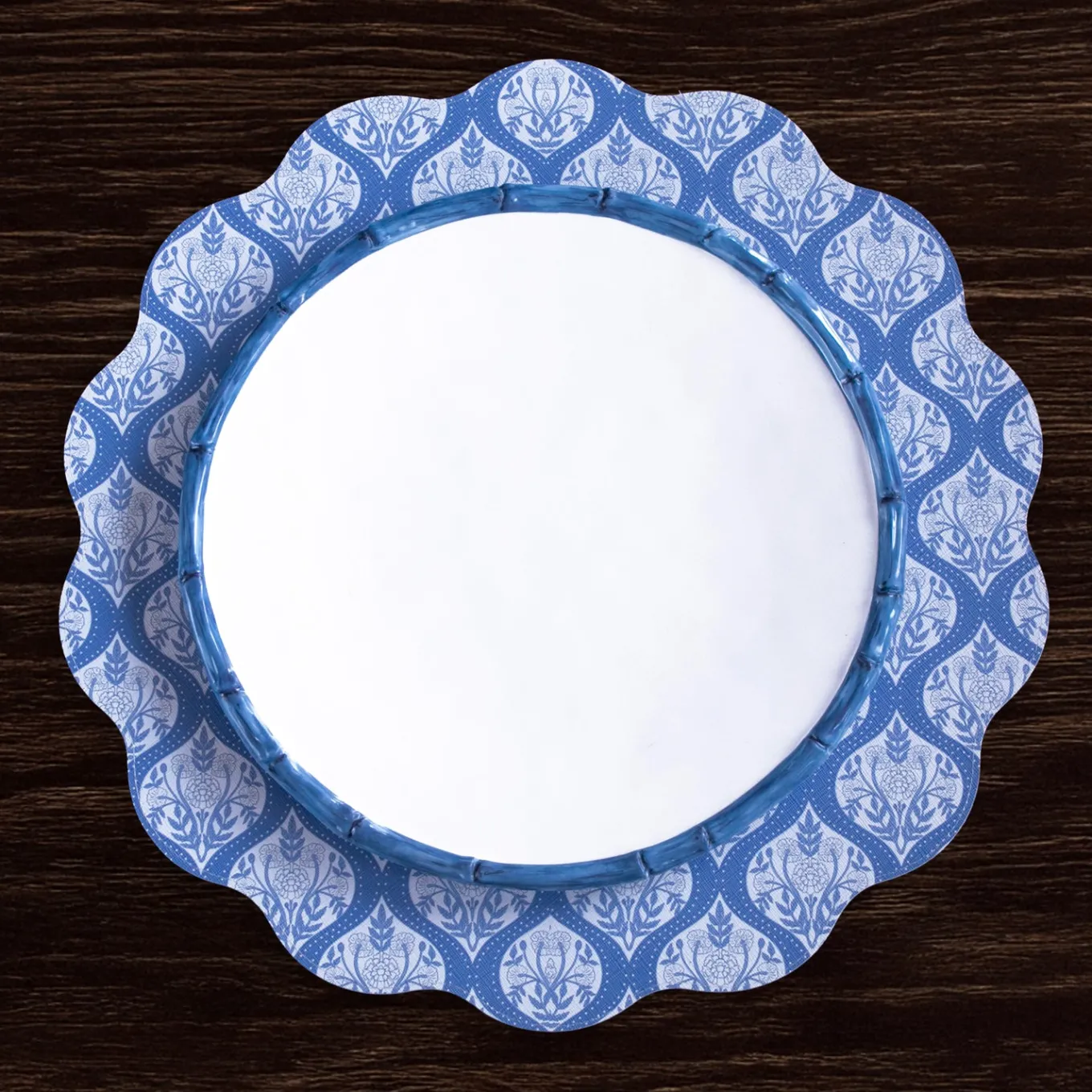 VIDA Flowers & Pattern Reversible Round Placemats Set of 4 (Blue & Whi