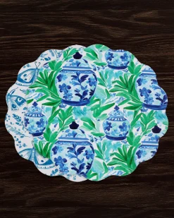VIDA Ginger Jar & Butterflies Reversible Round Placemats Set of 4 Blue