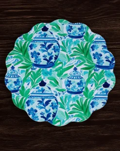 VIDA Ginger Jar & Butterflies Reversible Round Placemats Set of 4 Blue