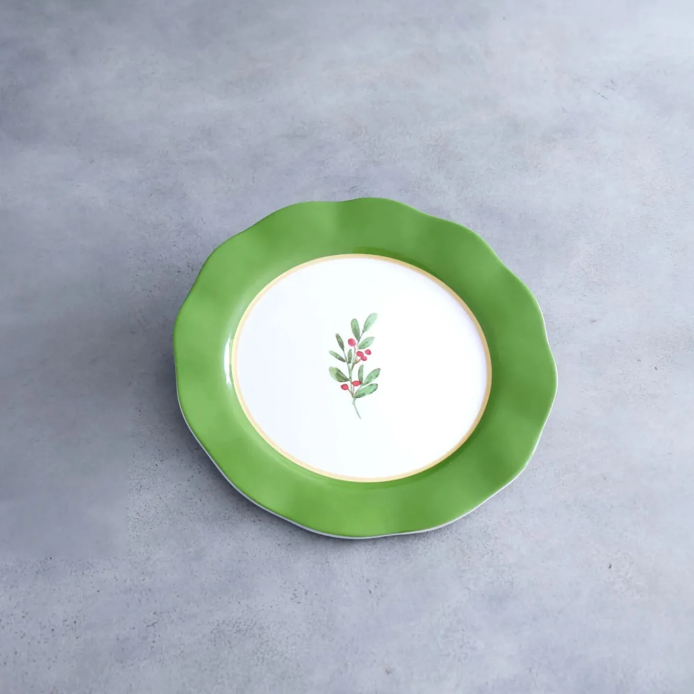 VIDA Holly 11" Dinner Plate Set of 4 (Green and White)