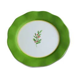 VIDA Holly 11" Dinner Plate Set of 4 (Green and White)