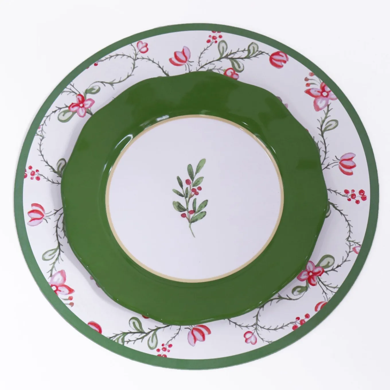 VIDA Holly 11" Dinner Plate Set of 4 (Green and White)