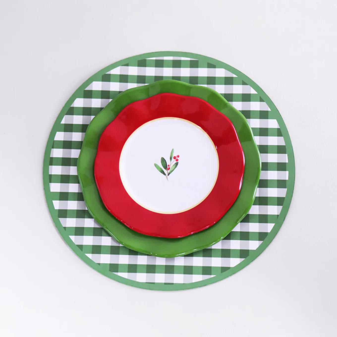 VIDA Holly 11" Dinner Plate Set of 4 (Green and White)