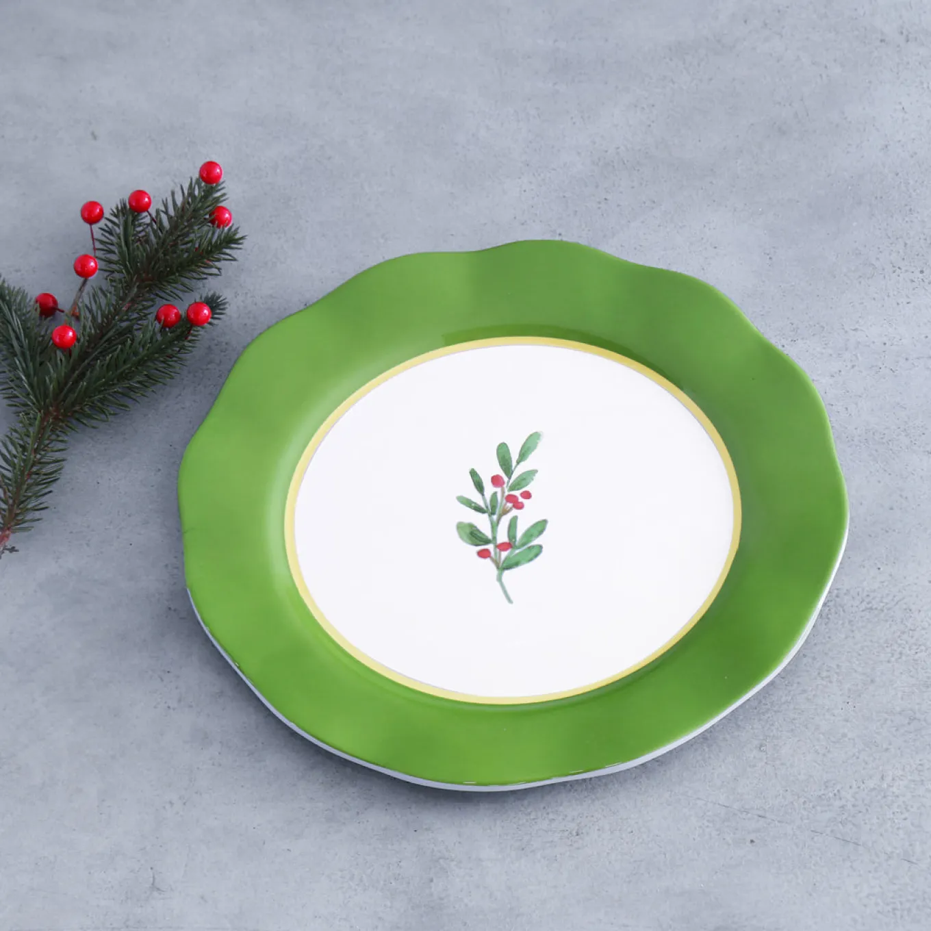 VIDA Holly 11" Dinner Plate Set of 4 (Green and White)