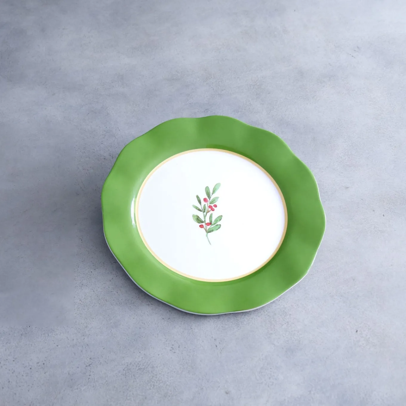 VIDA Holly 11" Dinner Plate Set of 4 (Green and White)