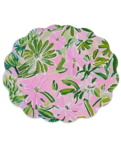 VIDA Hydrangeas & Daisies Reversible Round Placemats Set of 4 Pink & G