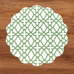 VIDA Laurent and Trellis Reversible Round Placemats Set of 4 Green & W