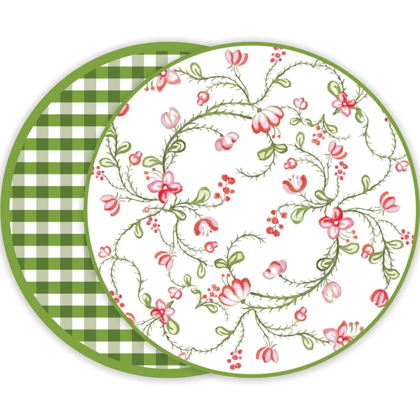 VIDA Norelle Reversible 15.5" Round Placemats Set of 4 (Green Gingham)