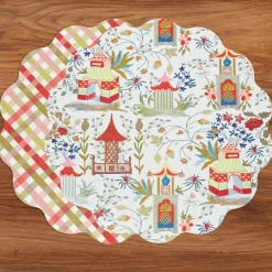 VIDA Pagoda and Carlie Plaid Reversible 15.5 Round Placemats Set of 4