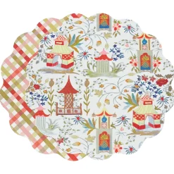 VIDA Pagoda and Carlie Plaid Reversible 15.5 Round Placemats Set of 4