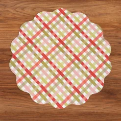 VIDA Pagoda and Carlie Plaid Reversible 15.5 Round Placemats Set of 4