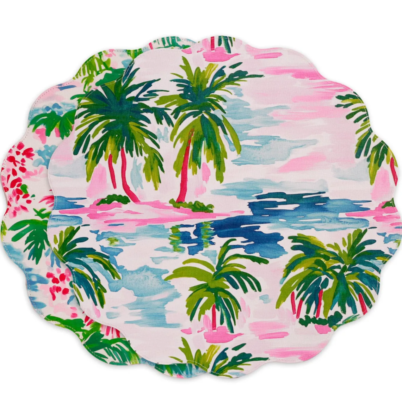 VIDA Palm Trees Reversible Round Placemats Set of 4 (Multi)
