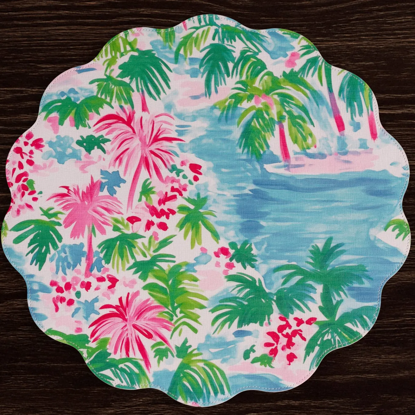 VIDA Palm Trees Reversible Round Placemats Set of 4 (Multi)
