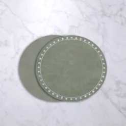 VIDA Round Embroidered Dots 15.5" Round Placemats Set of 4 (Green and