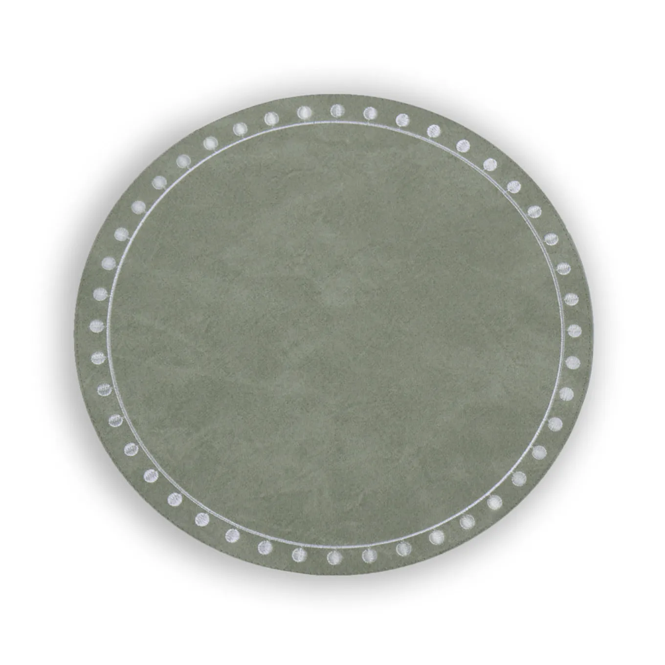 VIDA Round Embroidered Dots 15.5" Round Placemats Set of 4 (Green and
