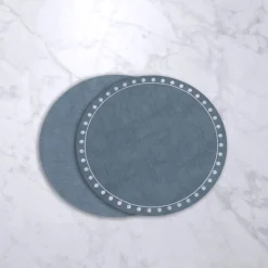 VIDA Round Embroidered Dots 15.5" Round Placemats Set of 4 (Blue and W