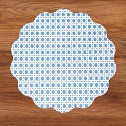 VIDA Sealife and Rattan Reversible Round Placemats Set of 4 Blue & Pin