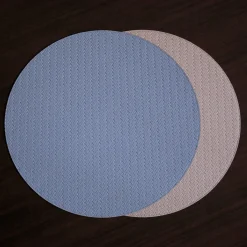 VIDA Snakeskin Reversible 15" Round Placemats Set of 4 (Slate Blue and
