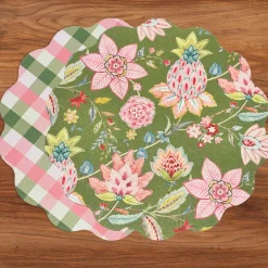 VIDA Tropical Floral and Preppy Plaid Reversible Round Placemats Set o